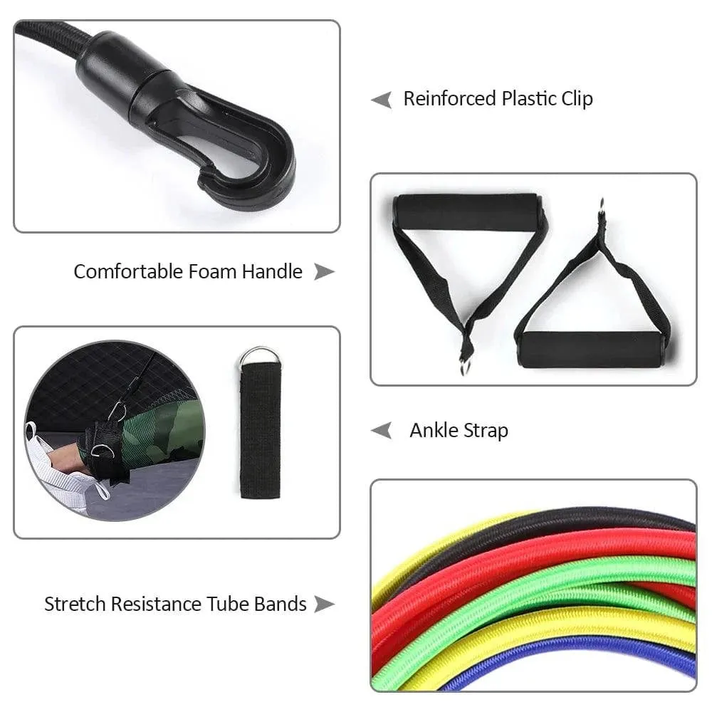 11pcs Resistance Bands Set Workout Fitness Exercise Tube Bands Door Anchor Ankle Straps Cushioned Handles for Home Gym Travel