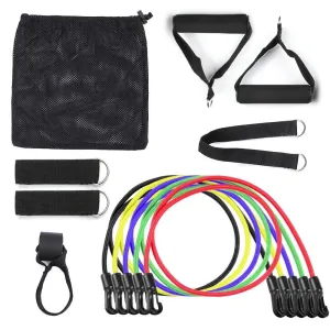 11pcs Resistance Bands Set Workout Fitness Exercise Tube Bands Door Anchor Ankle Straps Cushioned Handles for Home Gym Travel