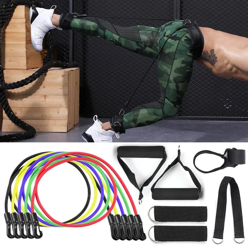 11pcs Resistance Bands Set Workout Fitness Exercise Tube Bands Door Anchor Ankle Straps Cushioned Handles for Home Gym Travel