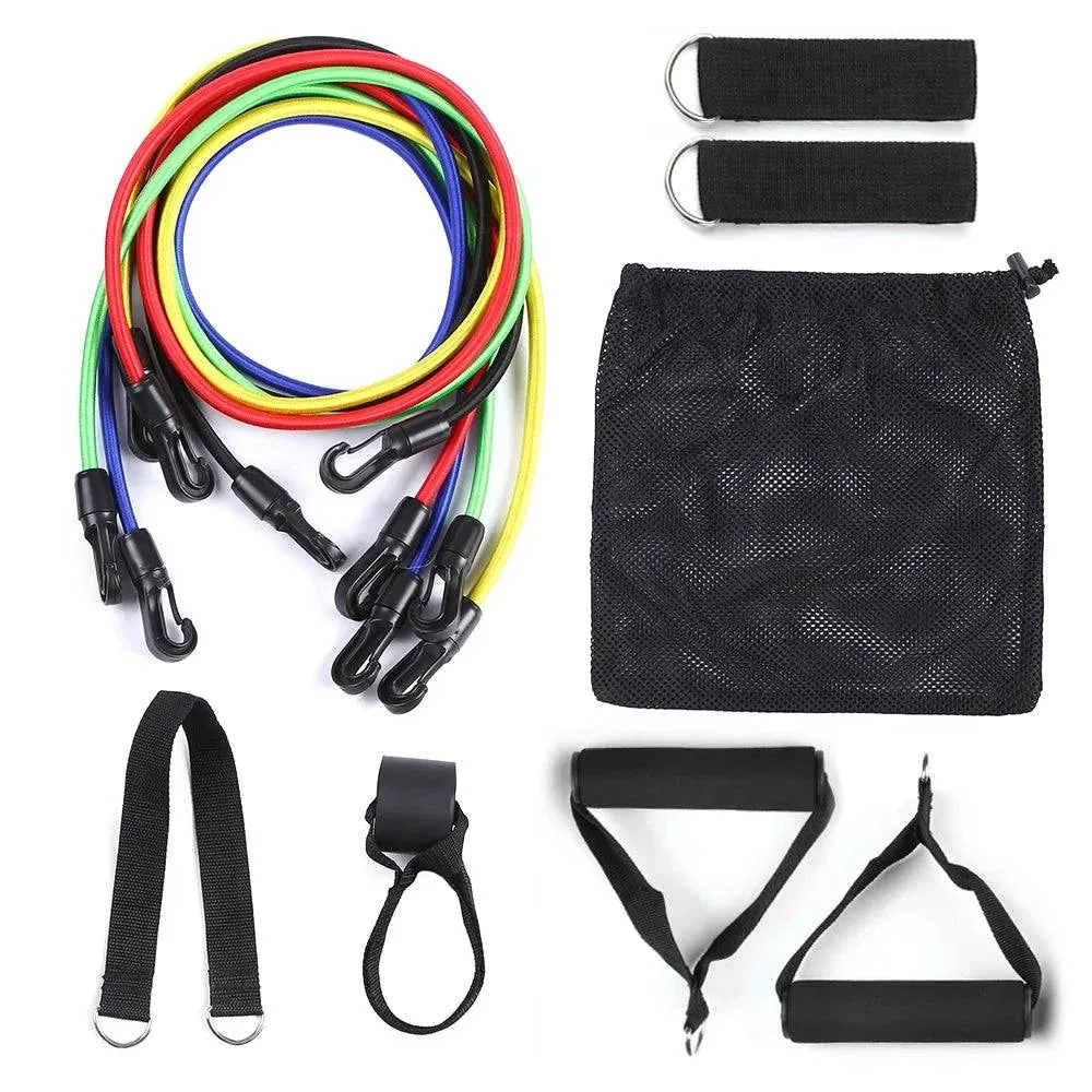 11pcs Resistance Bands Set Workout Fitness Exercise Tube Bands Door Anchor Ankle Straps Cushioned Handles for Home Gym Travel