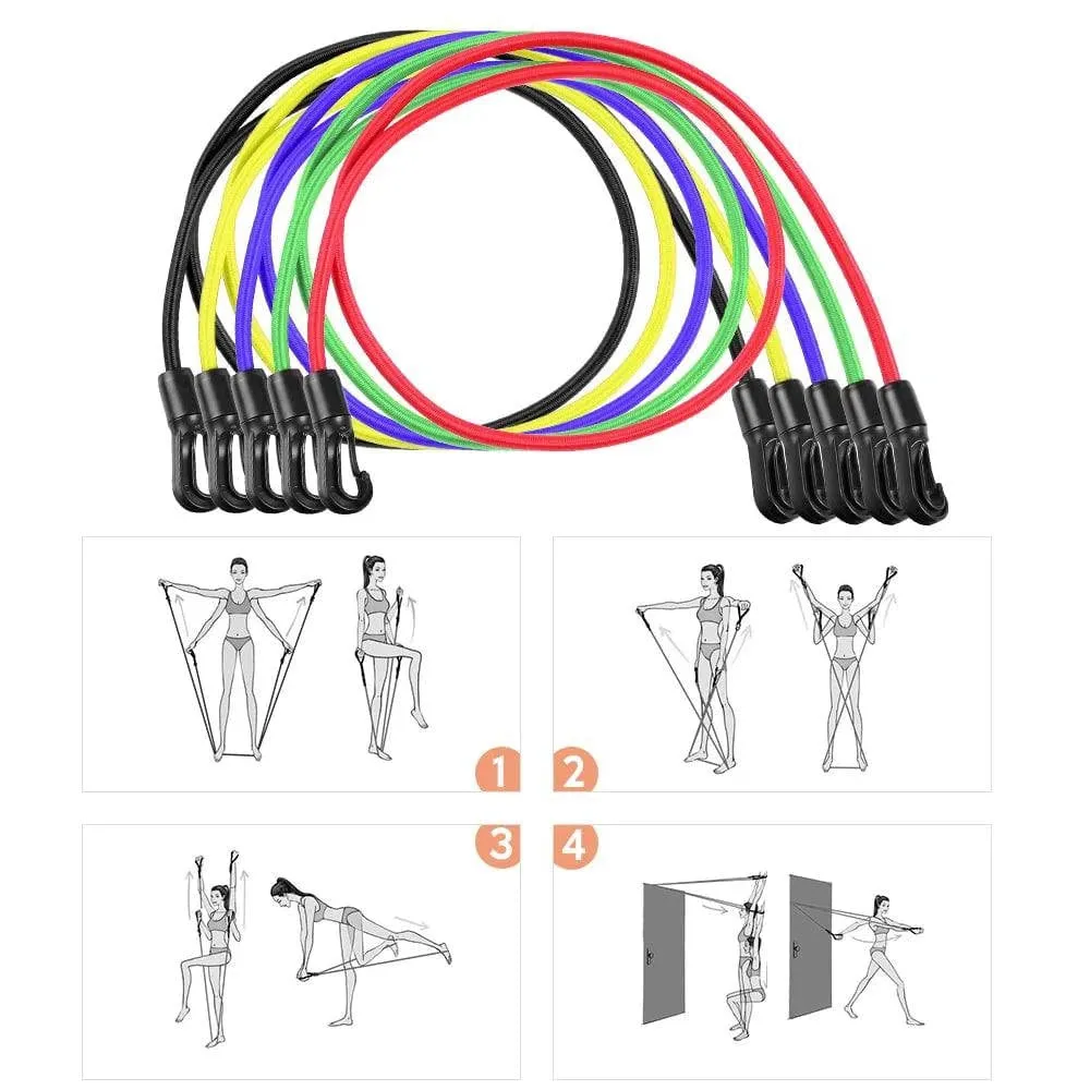 11pcs Resistance Bands Set Workout Fitness Exercise Tube Bands Door Anchor Ankle Straps Cushioned Handles for Home Gym Travel