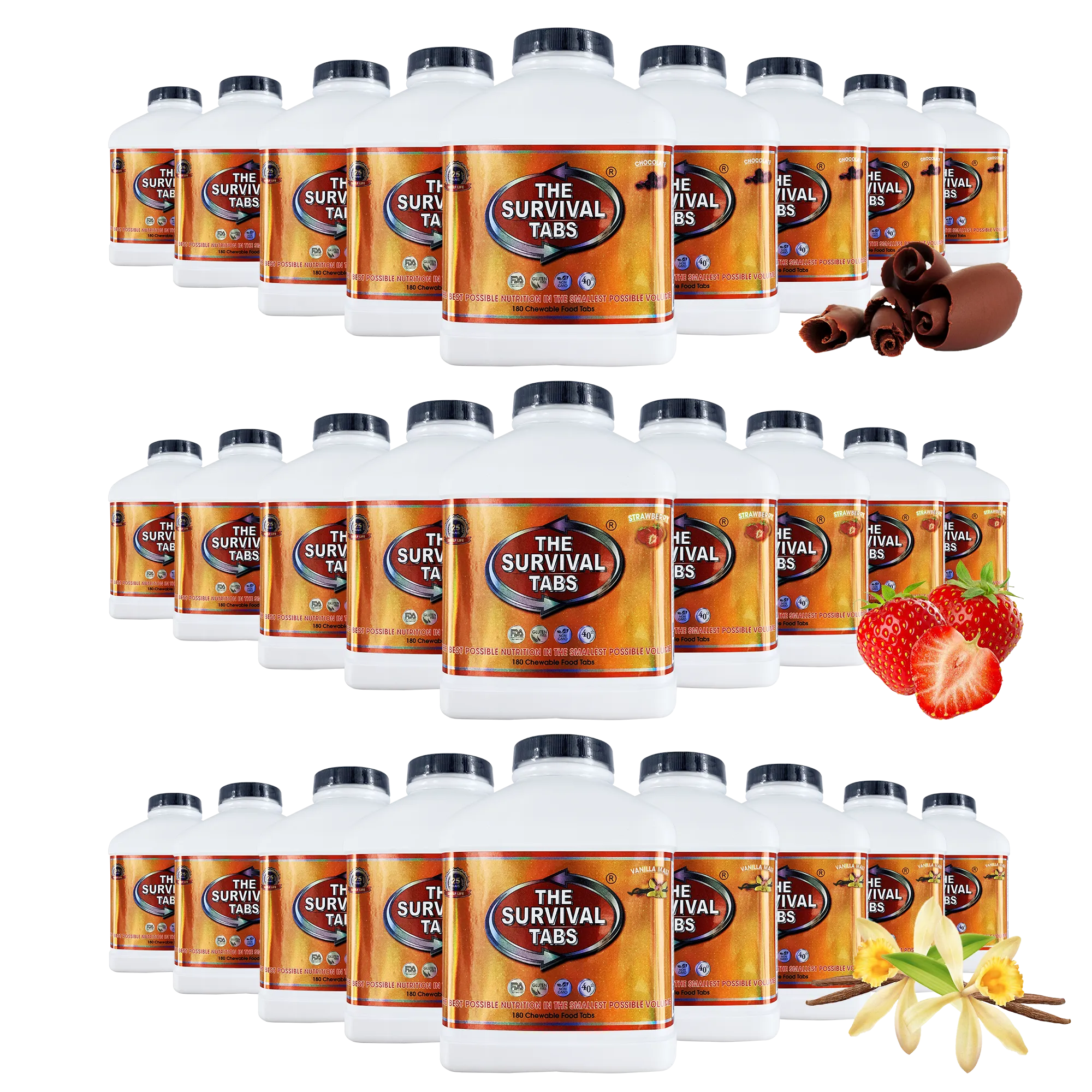 365 Days Emergency Food Supply Mix Flavor 8 Strawberry 8 Chocolate 8 Vanilla Survival MREs Food Replacement for Outdoor Activities Disaster Preparedness Gluten Free 25-Year Shelf Life light weight no special storage ready to eat