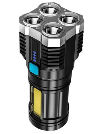 4-core Super Bright Flashlight Rechargeable Outdoor Multi-function P1000 Led Long-range Spotlight Battery Display COB Light