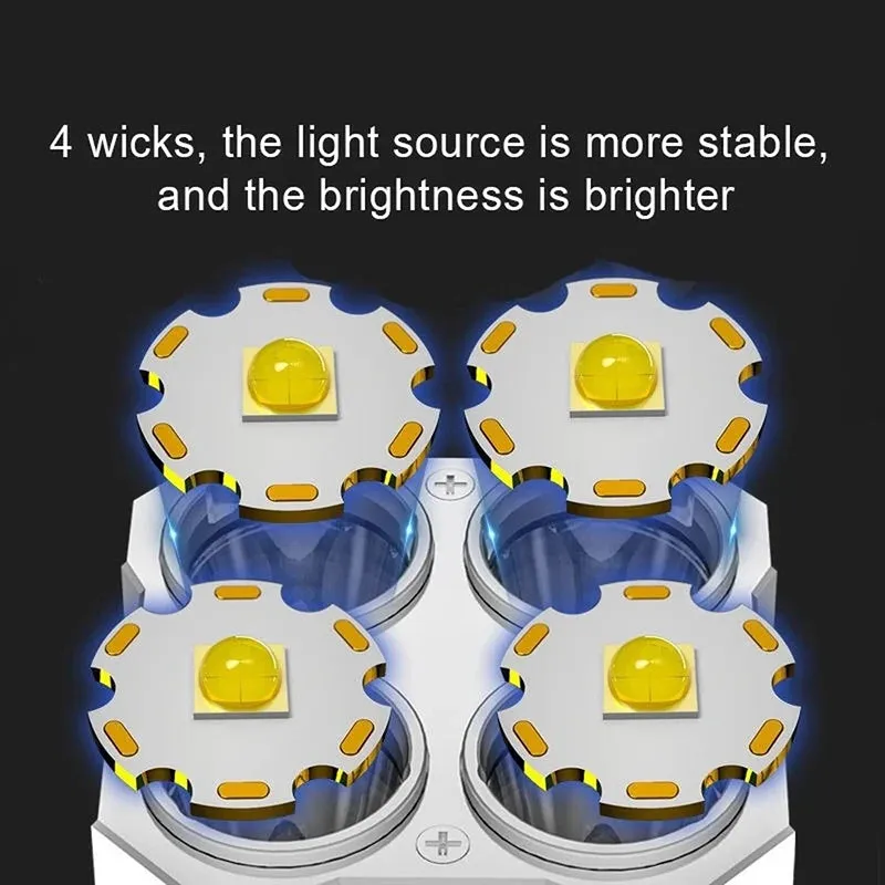 4-core Super Bright LED COB Multi-function Portable Flashlight Built-in Battery USB Rechargeable Outdoor Camping Work Light