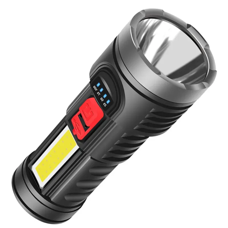 4-core Super Bright LED COB Multi-function Portable Flashlight Built-in Battery USB Rechargeable Outdoor Camping Work Light