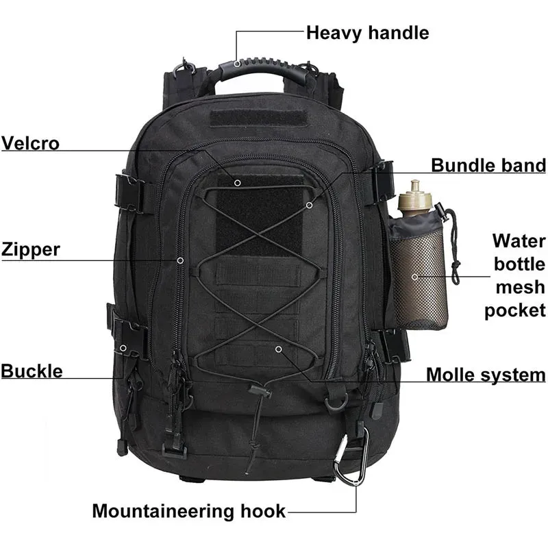 60L Military Tactical Backpack Large Capacity Molle Rucksack for Hiking Camping