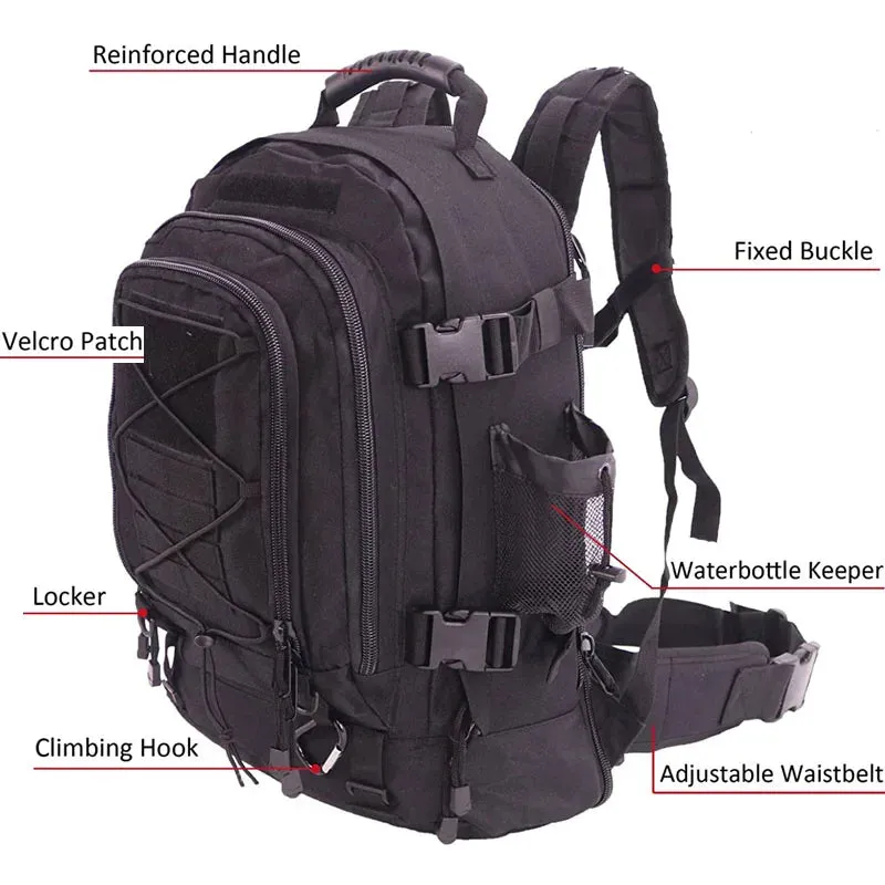 60L Military Tactical Backpack Large Capacity Molle Rucksack for Hiking Camping