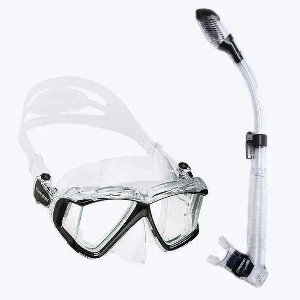 Cressi Diving Swimming Mask Snorkeling Set Scuba Snorkel Silicone Skirt Four-Lens Panoramic for Adults Pano4 Dry