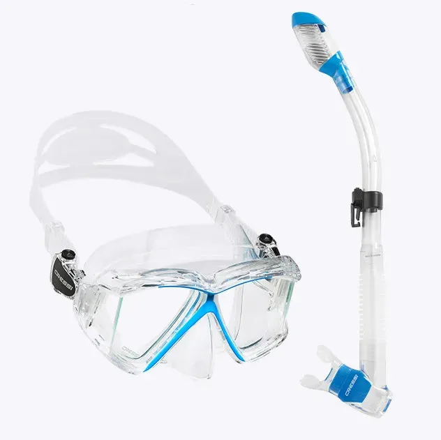 Cressi Diving Swimming Mask Snorkeling Set Scuba Snorkel Silicone Skirt Four-Lens Panoramic for Adults Pano4 Dry