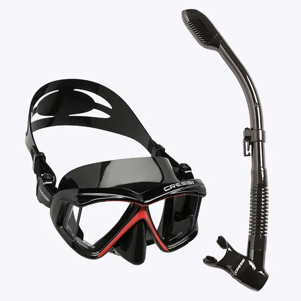 Cressi Diving Swimming Mask Snorkeling Set Scuba Snorkel Silicone Skirt Four-Lens Panoramic for Adults Pano4 Dry