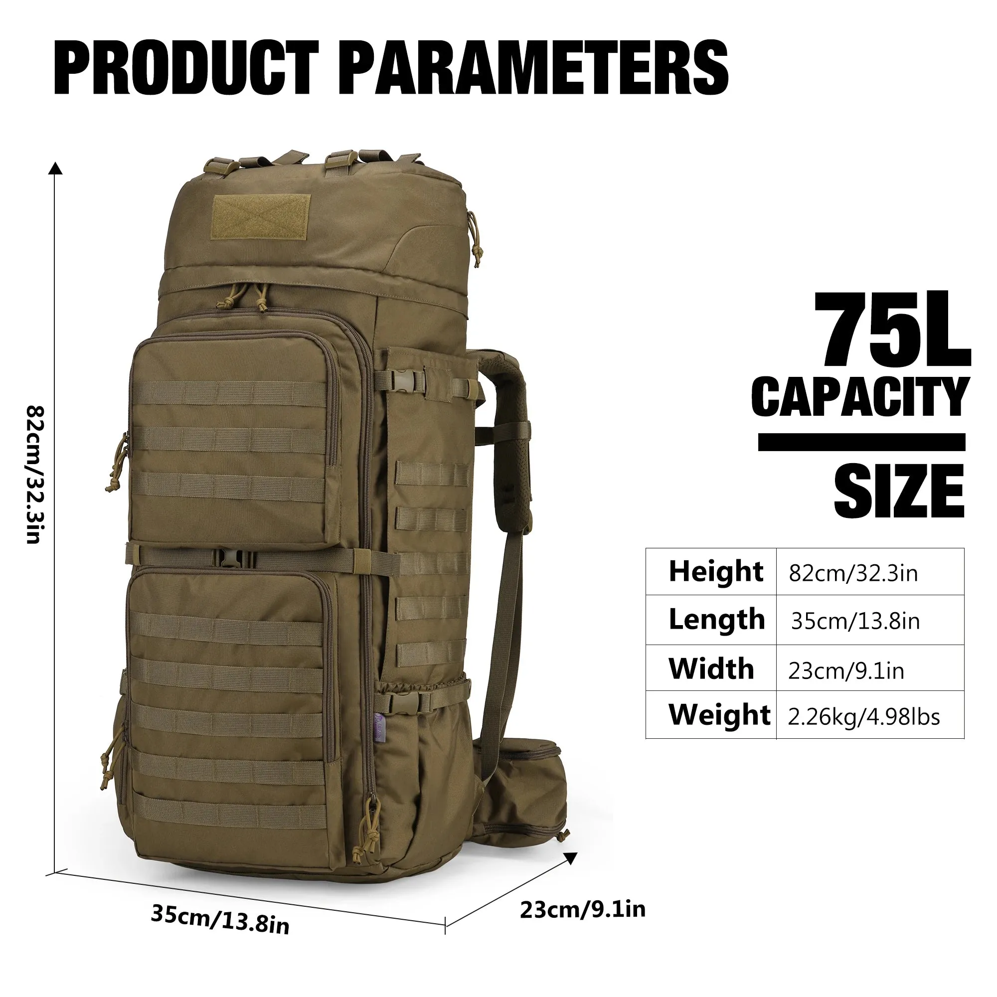 Expedition Pro 75L: Tactical Backpack with Internal Frame
