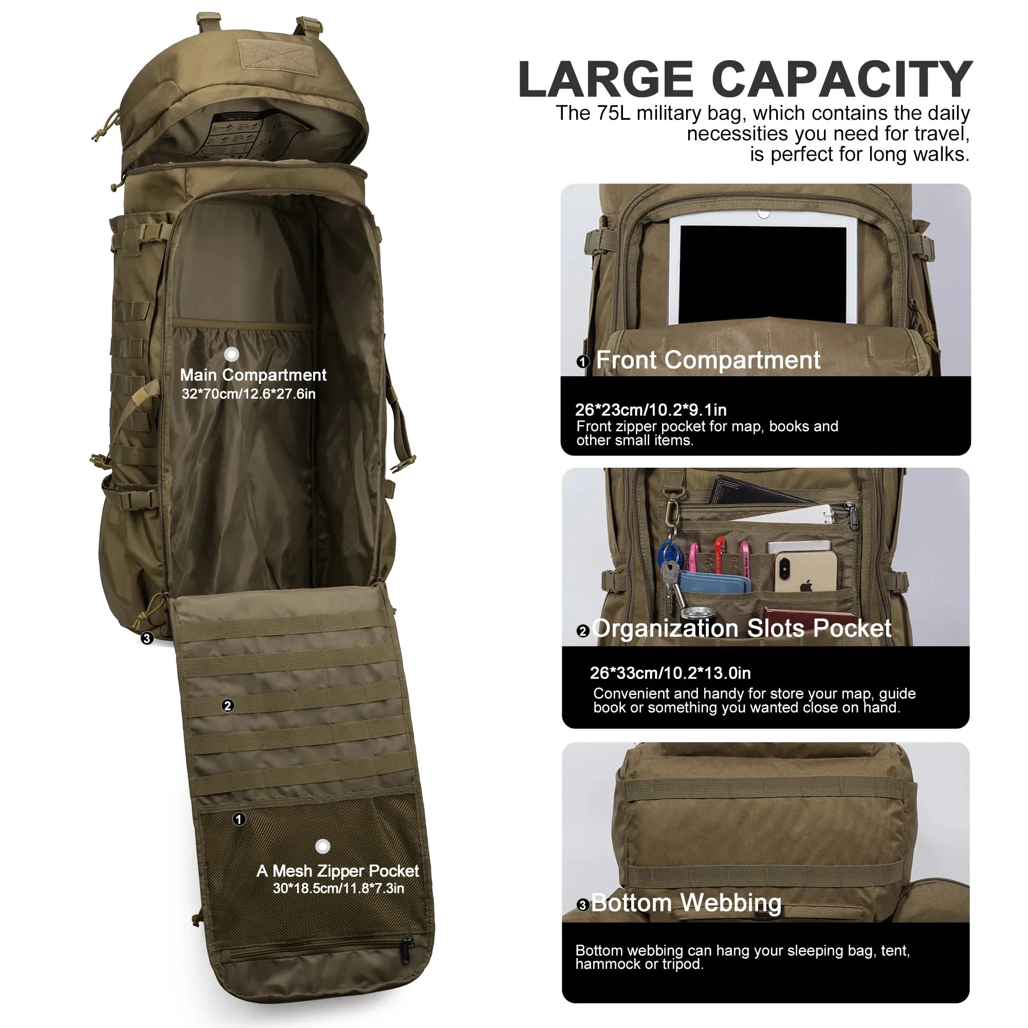 Expedition Pro 75L: Tactical Backpack with Internal Frame