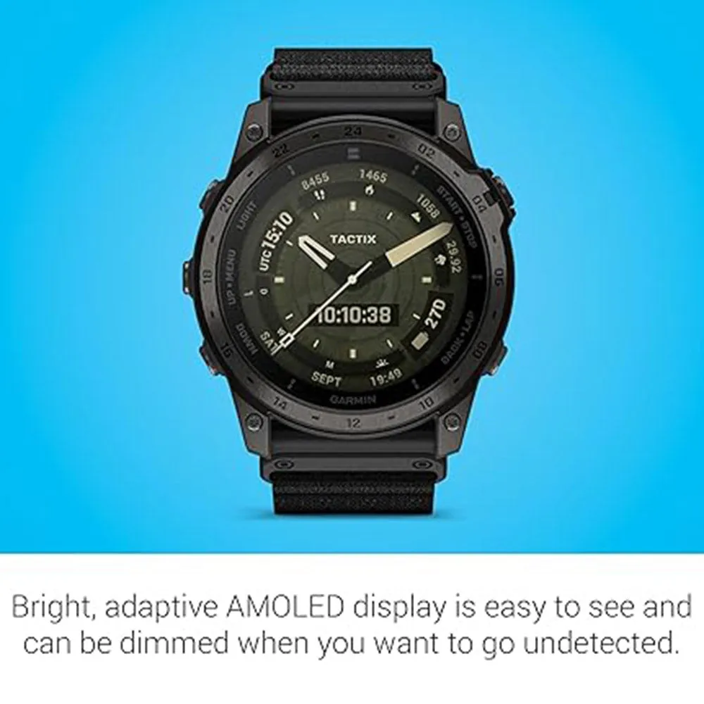 Garmin tactix 7 Black Adaptive AMOLED Display Built-in Flashlight Preloaded TopoActive Mapping Specialized Military and Tactical GPS Smartwatch - 010-02931-00