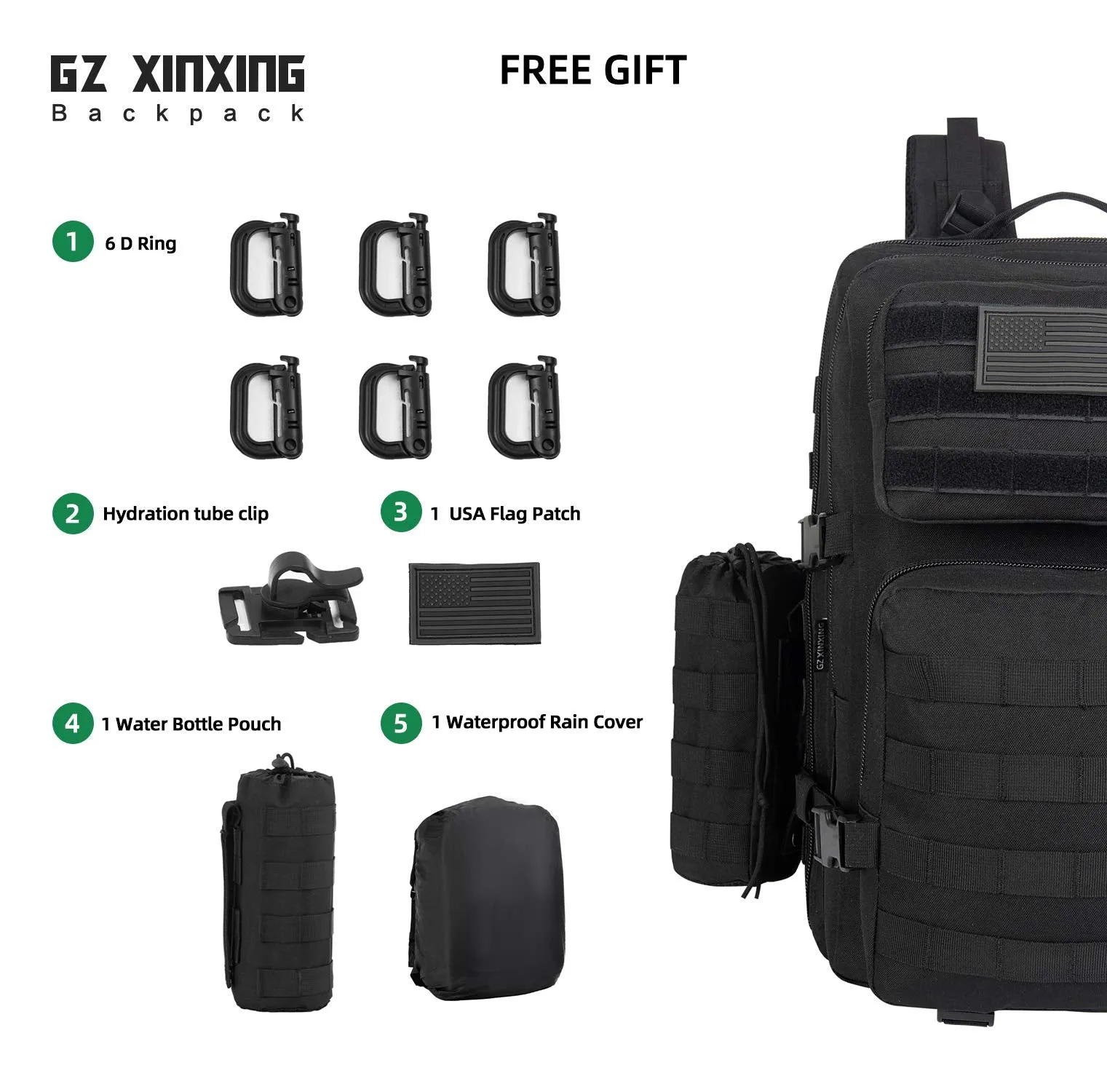 GZ XINXING 3 Day Assault Pack Military Tactical Army Molle Rucksack Backpack Bug Out Bag Hiking Daypack For Hunting Camping Hiking Traveling (Black1)