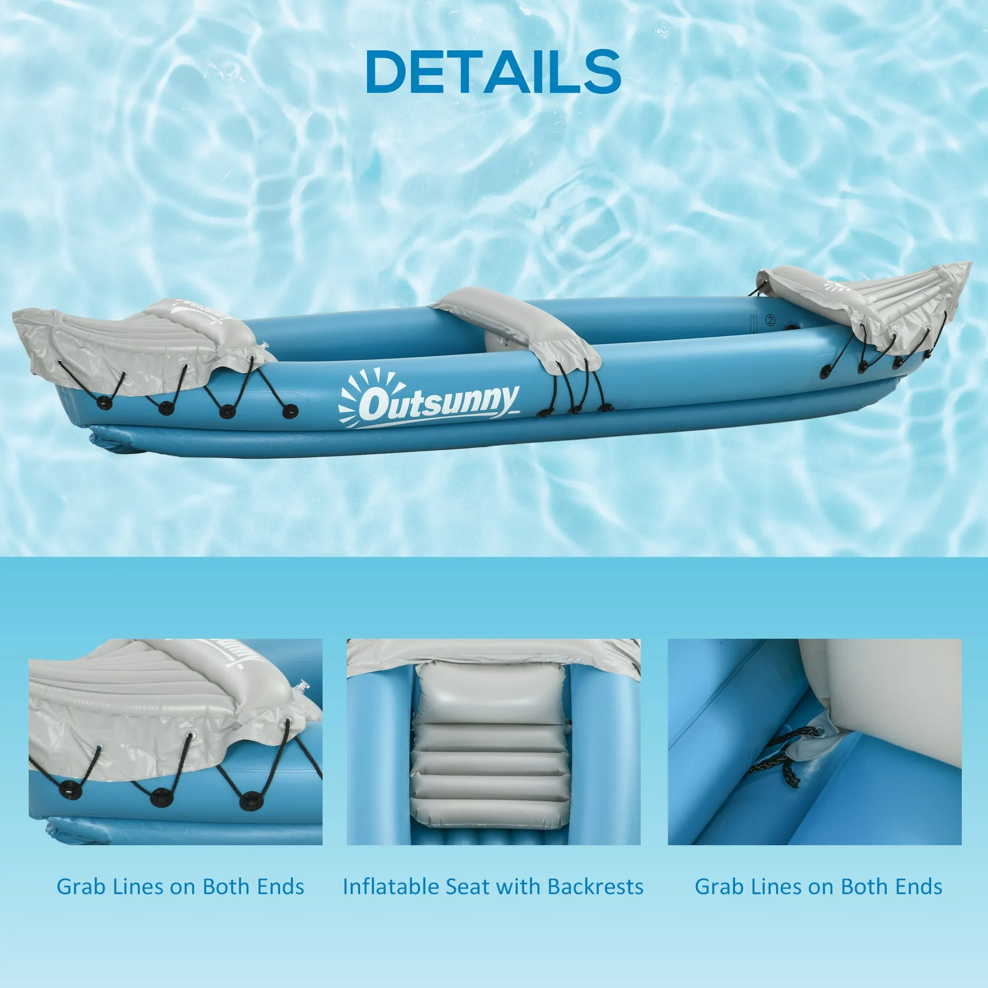 Inflatable Kayak, Two-Person Inflatable Canoe Boat Set with Air Pump, Aluminium Oars, 318 x 80 x 50cm - Blue