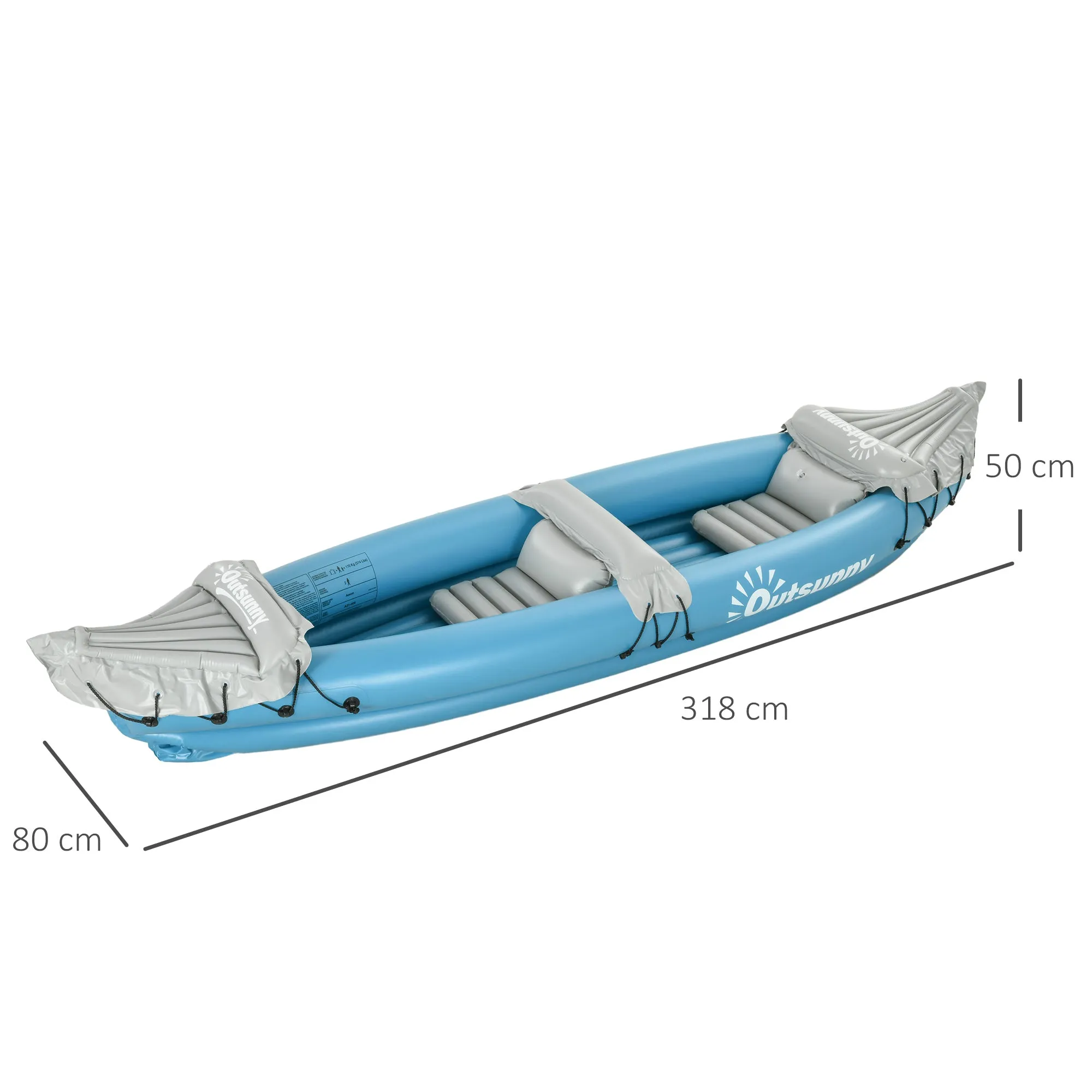 Inflatable Kayak, Two-Person Inflatable Canoe Boat Set with Air Pump, Aluminium Oars, 318 x 80 x 50cm - Blue