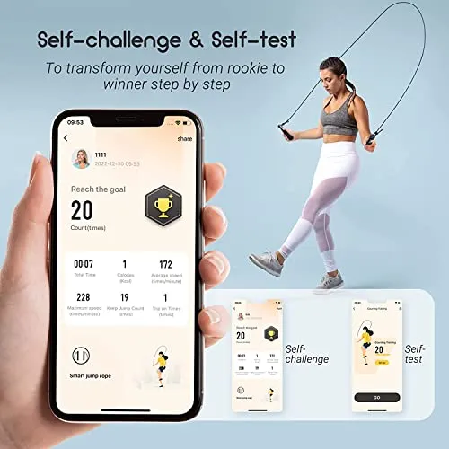 INKBIRD Smart Jump Rope, Fitness Skipping Rope with APP Data Analysis, Workout Rechargeable Jump Ropes for Home Gym, Crossfit, Jumping Rope Counter for Exercise for Men, Women, Two Mode to Skip Rope