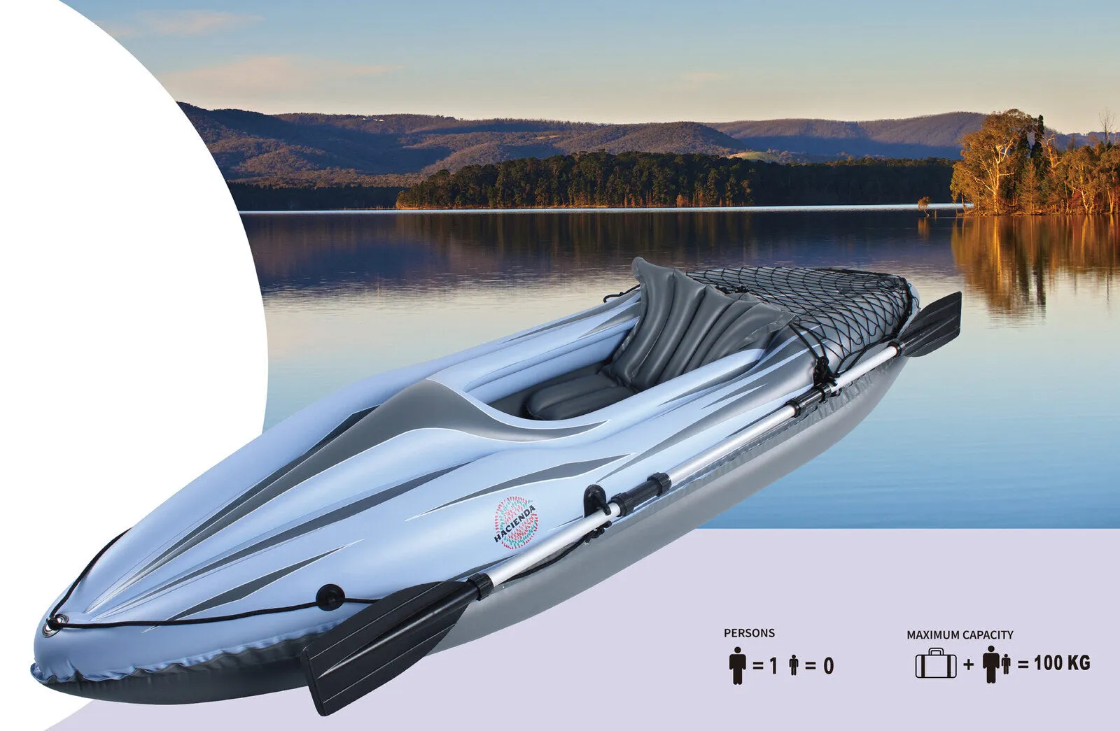 Lightweight Inflatable 1-Person Kayak, PVC, 100kg Capacity