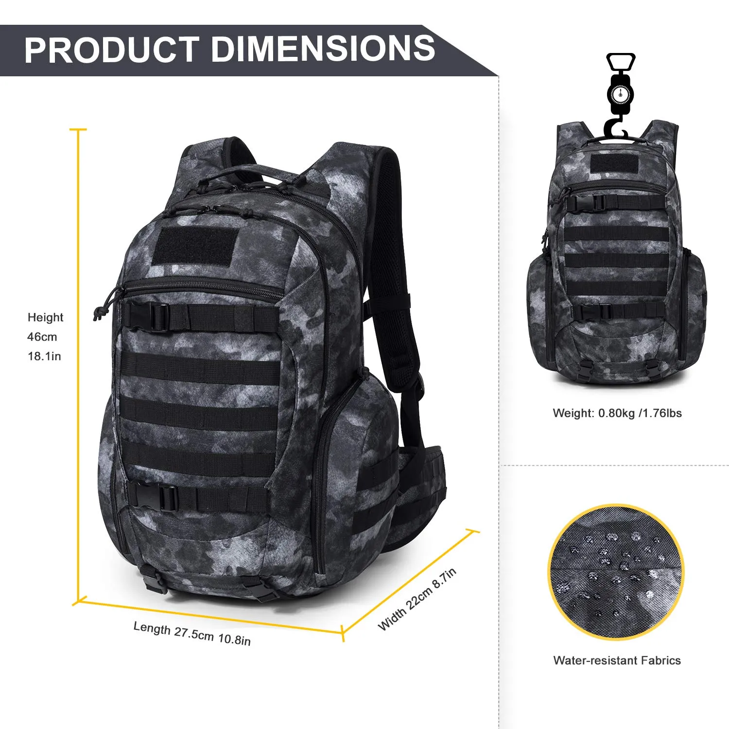 Mardingtop 28L Tactical Backpacks Molle Hiking daypacks for Camping Hiking Military Traveling Motorcycle (28L-Black Camouflage)