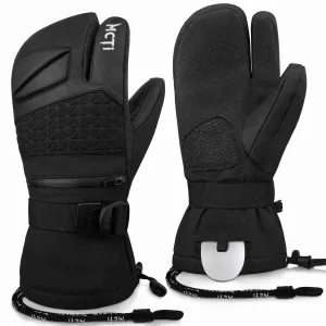 MCTi Snowboard Gloves with Wrist Guard 3-Finger Waterproof Mittens for Winter Snow Skiing
