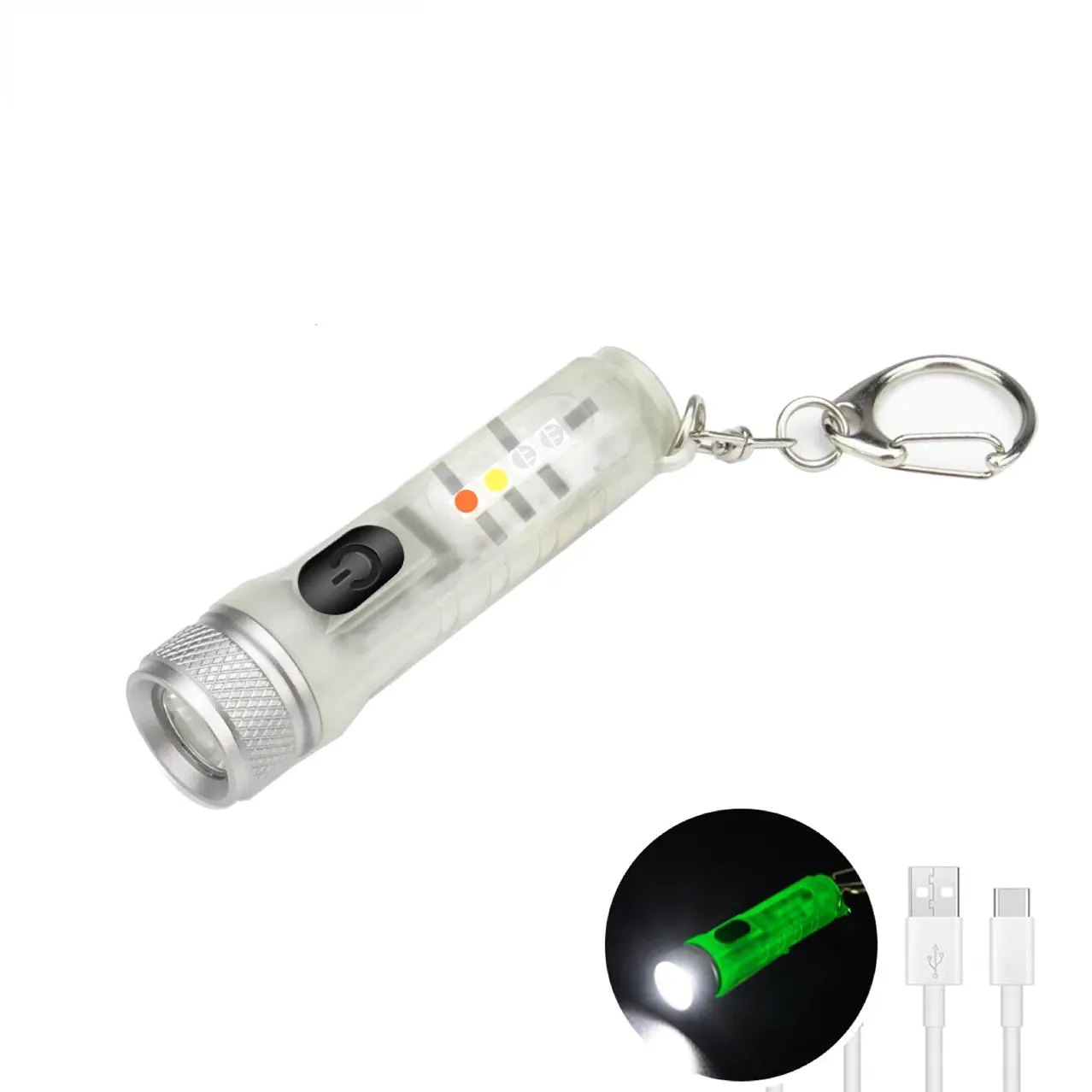 Mini Keychain LED Flashlight Multi-function Camping Flash Torch TYPE-C Fast Charging IP66 Waterproof Fluorescent Magnetic Warnin