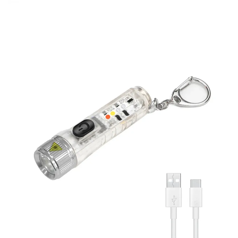Mini Keychain LED Flashlight Multi-function Camping Flash Torch TYPE-C Fast Charging IP66 Waterproof Fluorescent Magnetic Warnin