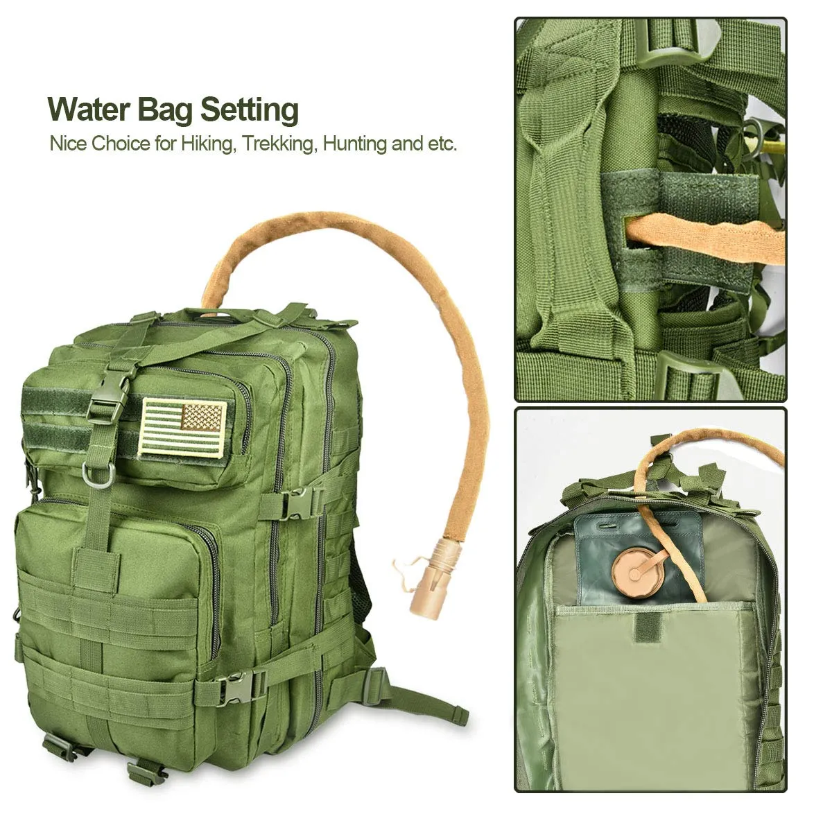NOOLA Military Tactical Backpack Large Army 3 Day Assault Pack Molle Bag Green