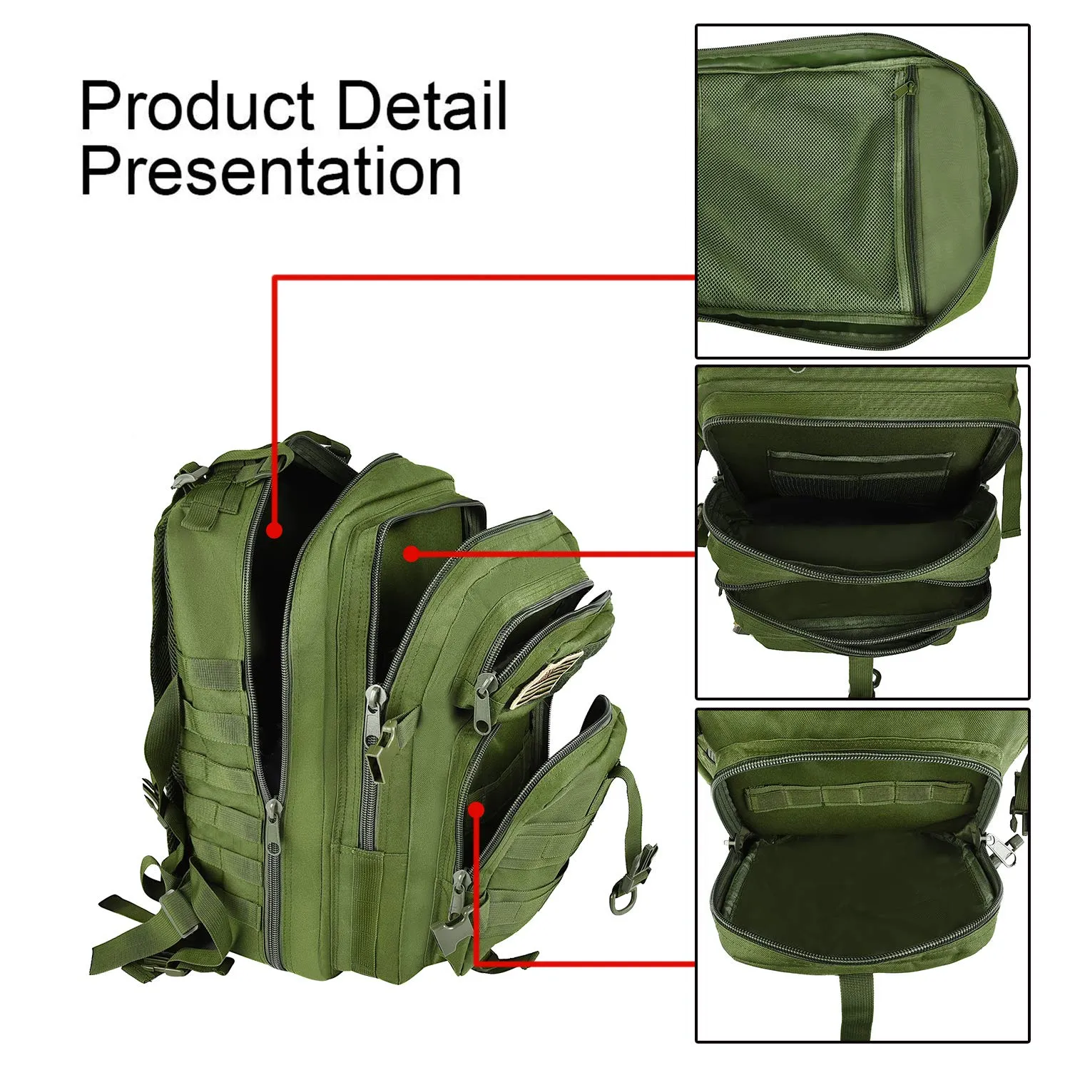 NOOLA Military Tactical Backpack Large Army 3 Day Assault Pack Molle Bag Green