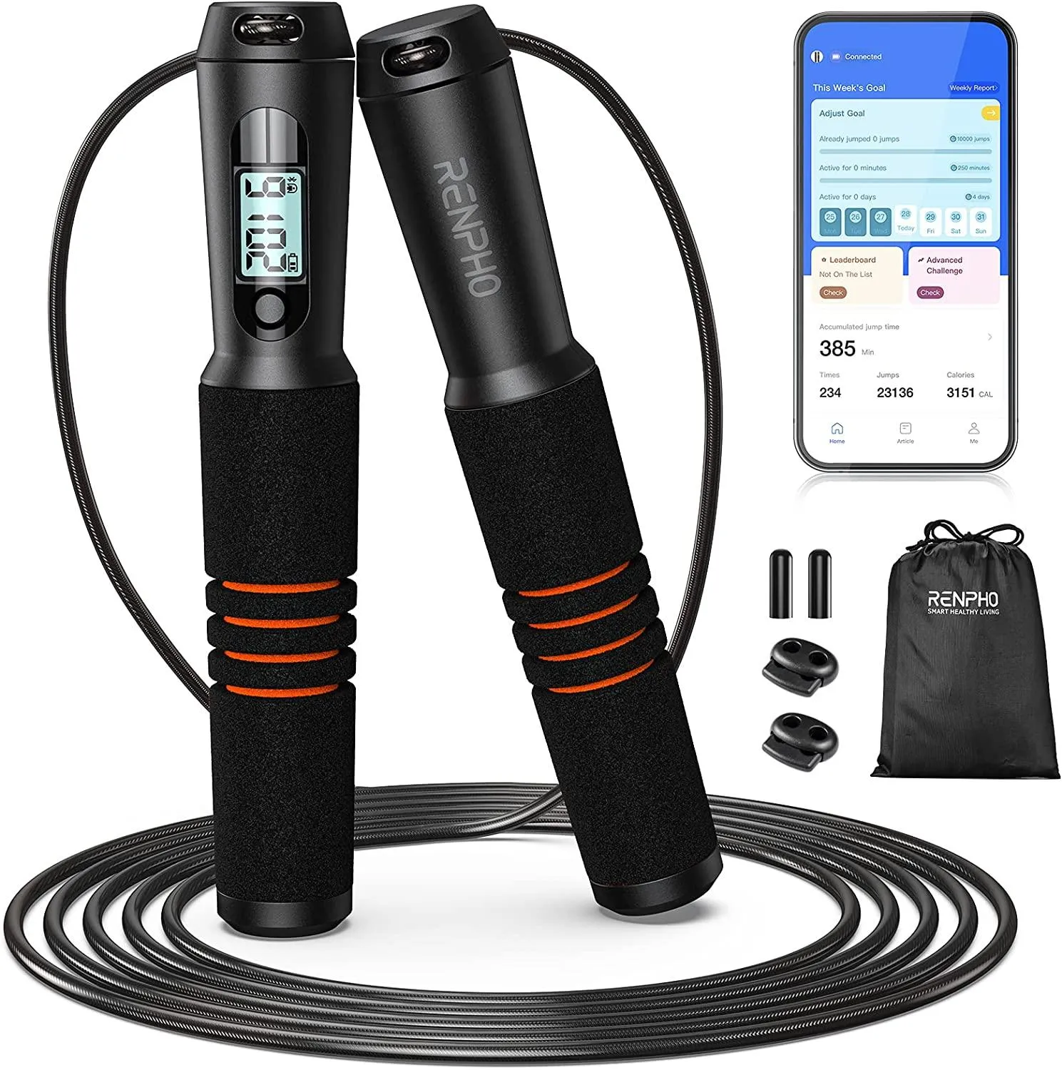 RENPHO Smart Jump Rope, Fitness Skipping Rope with APP Data Analysis, Workout Jump Ropes for Home Gym, Crossfit, Jumping Rope Counter for Exercise for Men, Women, Kids, Girls