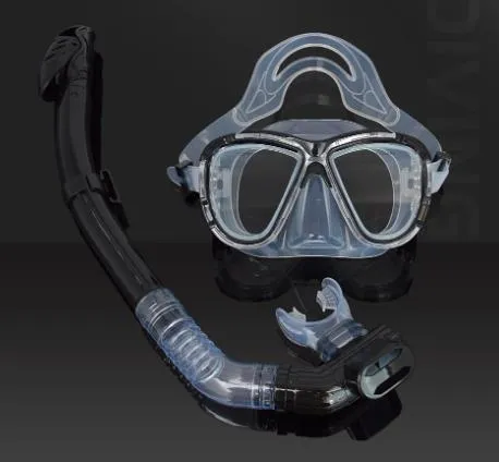 Scuba Diving Snorkeling Gear Set Plano Lenses Mask / Dry Top Snorkel Adults Transparent black SM-409T