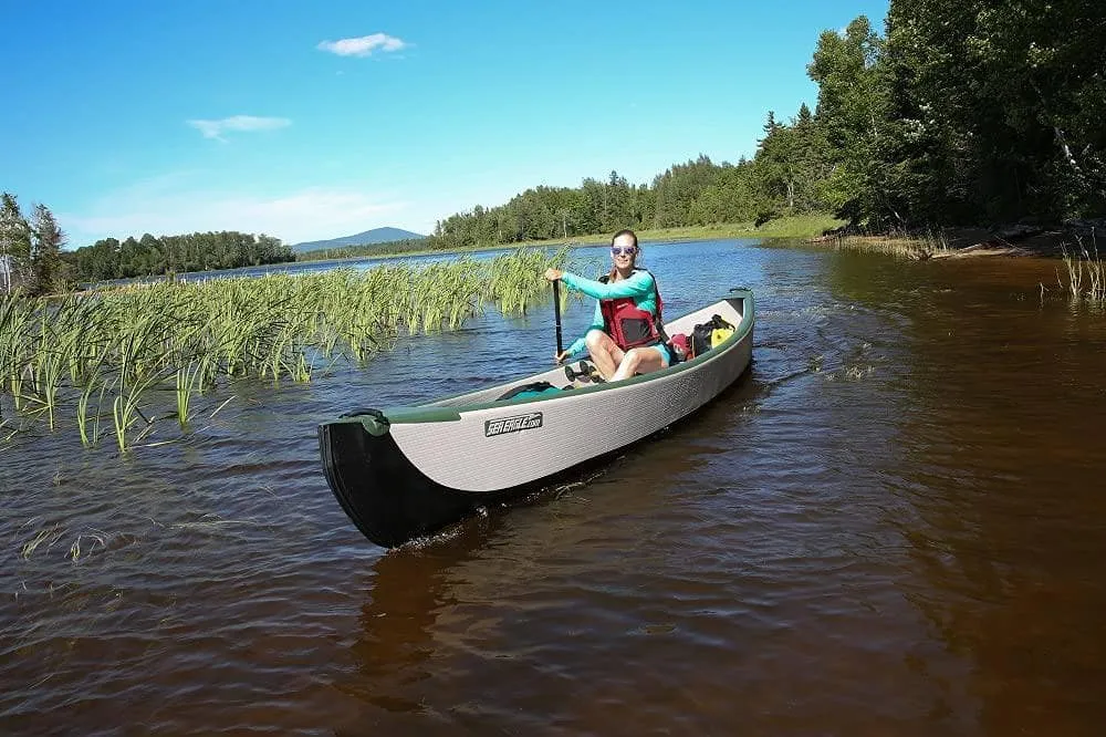 Sea Eagle TC-16 Inflatable Travel Canoe 3 Person with Traditional Style Wood/Web - Electric Pump Package