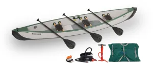 Sea Eagle TC-16 Inflatable Travel Canoe 3 Person with Traditional Style Wood/Web - Electric Pump Package