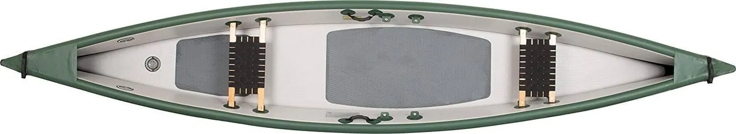 Sea Eagle TC-16 Inflatable Travel Canoe 3 Person with Traditional Style Wood/Web - Electric Pump Package