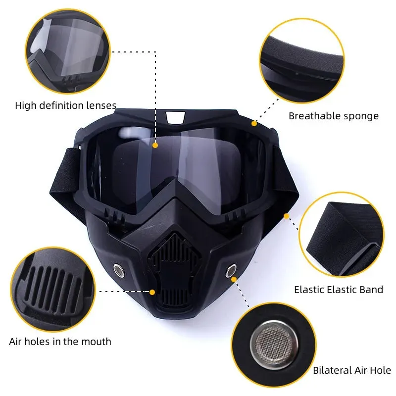 zlangsports Goggles Mask Anti-UV Detachable Windproof Motorcycle HD Motocross Glasses Retro Riding Eyewear Ski Sunglasses